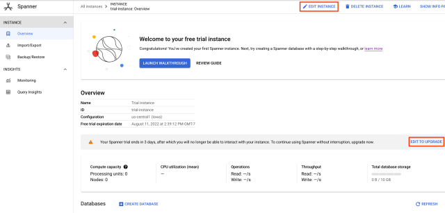 Google Cloud Spanner Console Upgrade