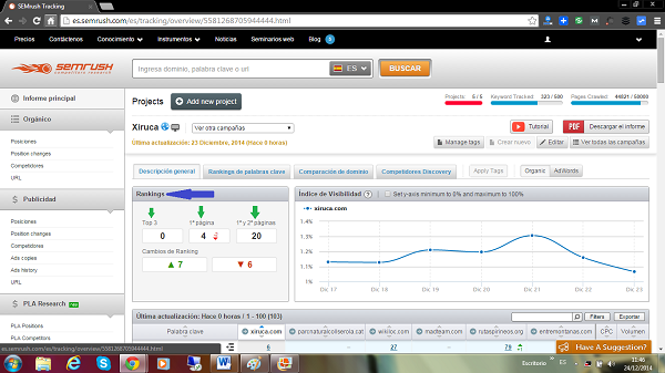 Visión general del Ranking de seguimiento SEO