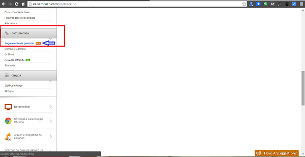 Seguimiento de posición en la herramienta SEO Semrush