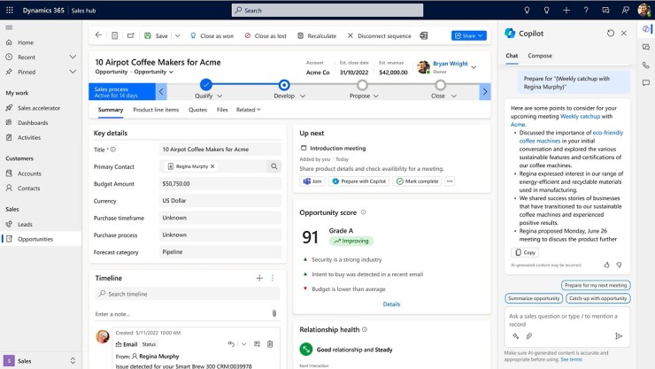 Microsoft Dynamics 365 Sales Hub Screenshot